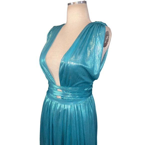 Bronx and Banco Romi Metallic Goddess Gown in Teal Womens Long Dress - Picture 6 of 17